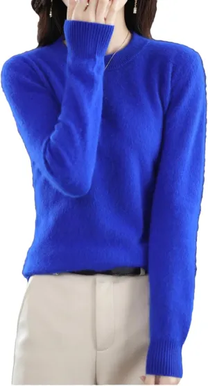 100% Ricenk Cashmere Crewneck Sweater Solid Color Casual Knitted Pullover Tops Basic Jumper