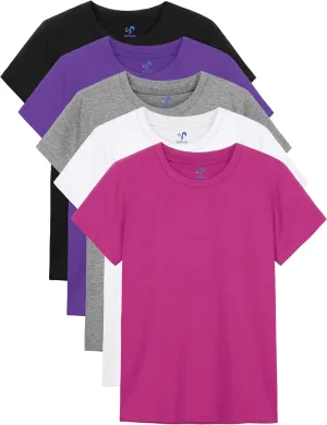 5 Pack Girls Shirts Short Sleeve Shirt for Girls Soft Cotton Tees Kids Tshirts Clothes Summer Tops T-Shirt