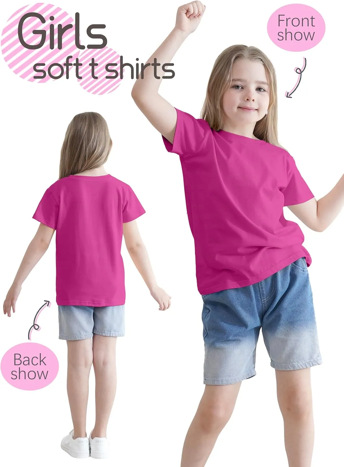 5 Pack Girls Shirts Short Sleeve Shirt for Girls Soft Cotton Tees Kids Tshirts Clothes Summer Tops T-Shirt