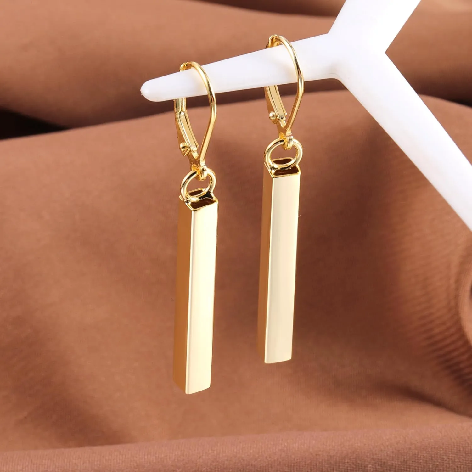 925 Sterling Silver Bar Dangle Drop Earrings for Women, 14K Gold French Style Leverback Dangle Drop Earrings, Hypoallergenic Jewelry