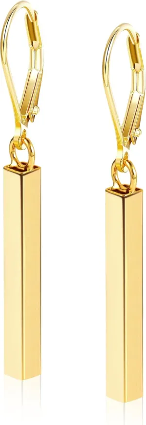 925 Sterling Silver Bar Dangle Drop Earrings for Women, 14K Gold French Style Leverback Dangle Drop Earrings, Hypoallergenic Jewelry