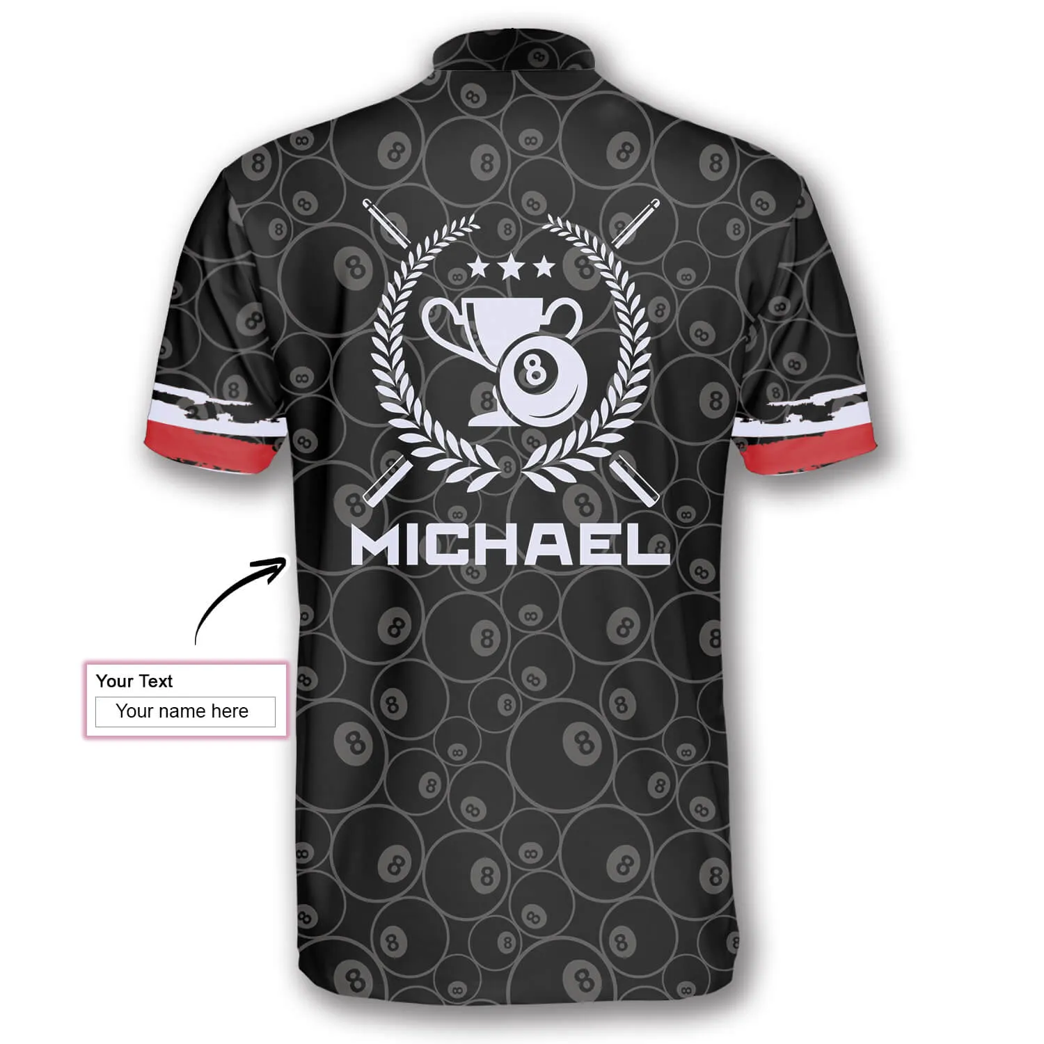 Ball 8 Pattern Trophy Emblem Custom Billiard Jerseys for Men, Billiard Flag Jersey Shirt