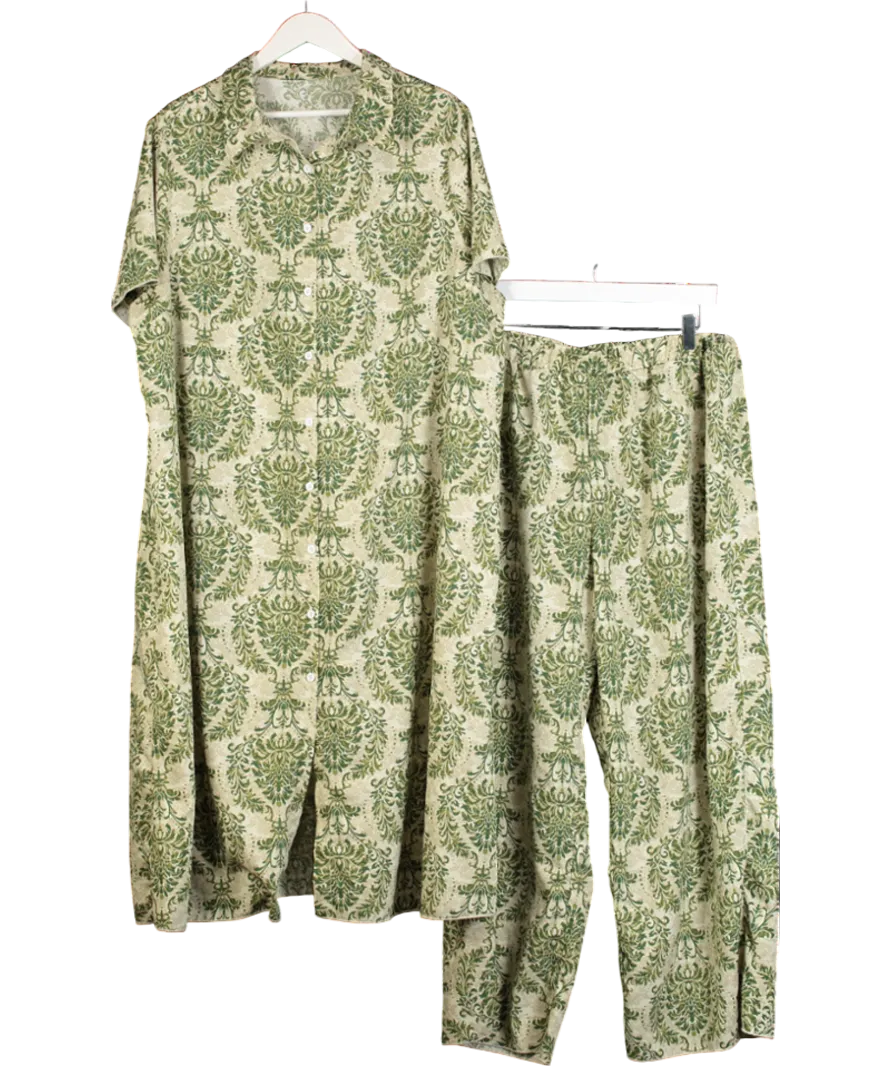 Beige Printed Maxi Shirt And Wide Leg Trousers UK XXXL