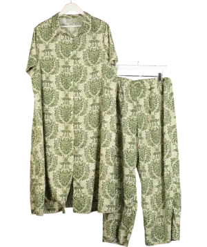 Beige Printed Maxi Shirt And Wide Leg Trousers UK XXXL