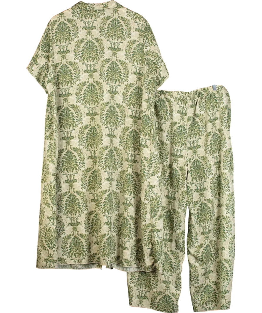 Beige Printed Maxi Shirt And Wide Leg Trousers UK XXXL