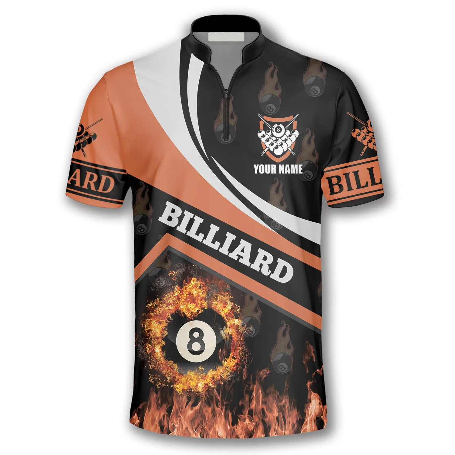 Billiard Fire Flame Orange Custom Billiard Jerseys for Men, Uniform Shirt for Billiard Player