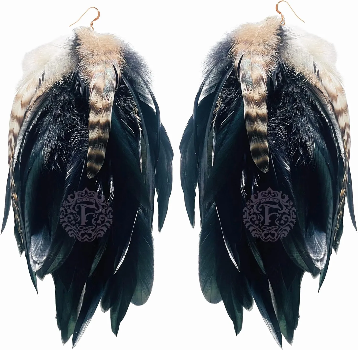 Black Feather Earrings for Women Dangling Nature Feather Earring 6-8 Long Fashmorous
