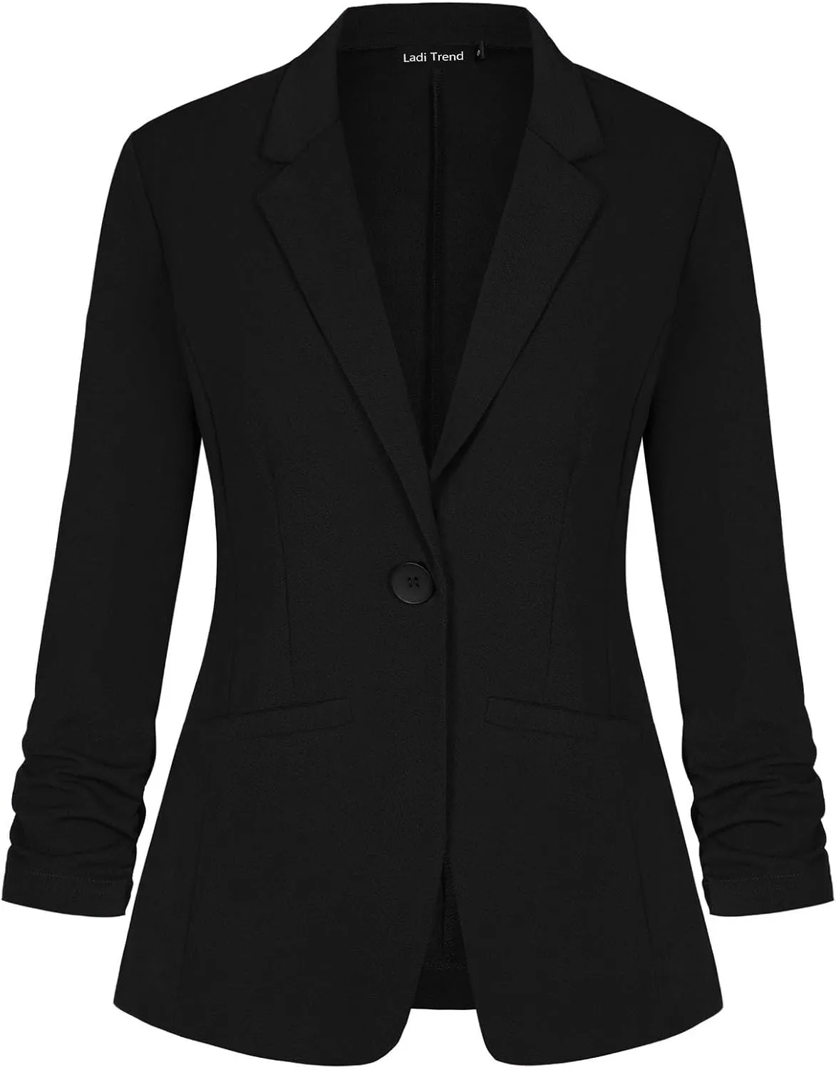 Blazers for Women Dressy Casual Ruched 3/4 Sleeve Lapel Button Work Office Cardigan Suit Jacket with Pockets