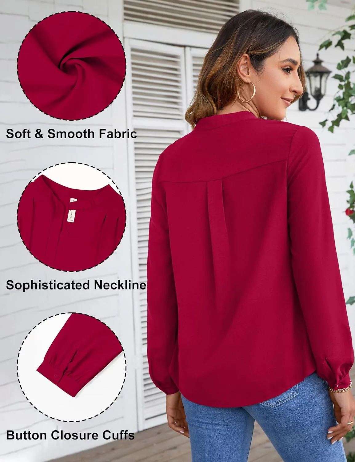Blooming Jelly Womens Business Casual Tops Elegant Tie Neck Long Sleeve Dressy Fall Blouses 2024 Ladies Trendy Work Shirts