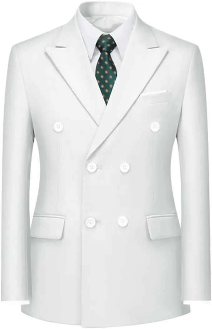 Boyland Mens Solid Color Notched Lapel Double Breasted Suit Jacket Blazer