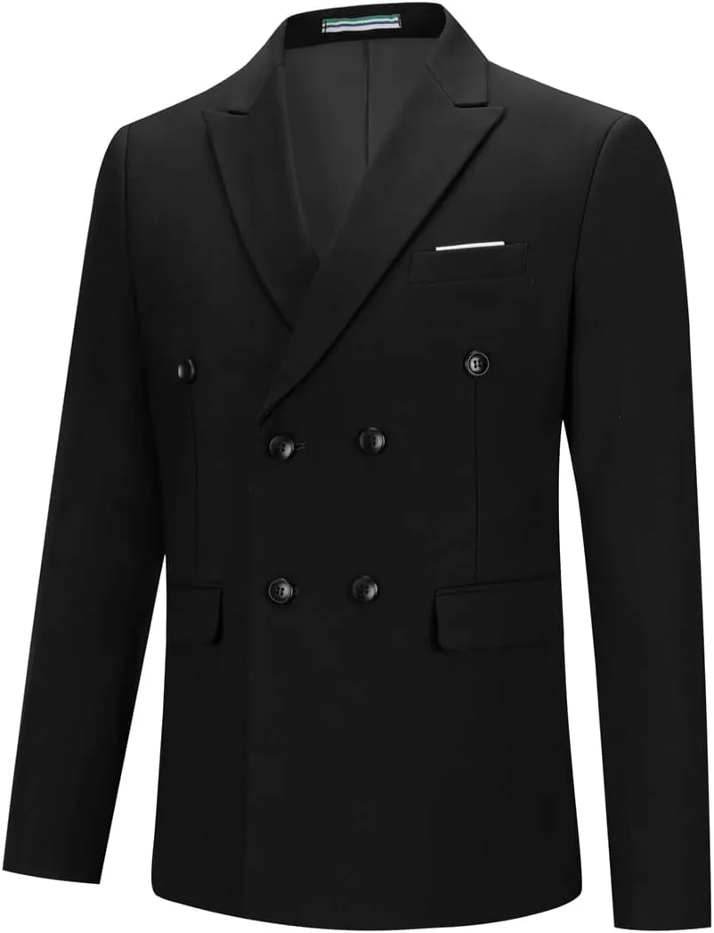 Boyland Mens Solid Color Notched Lapel Double Breasted Suit Jacket Blazer