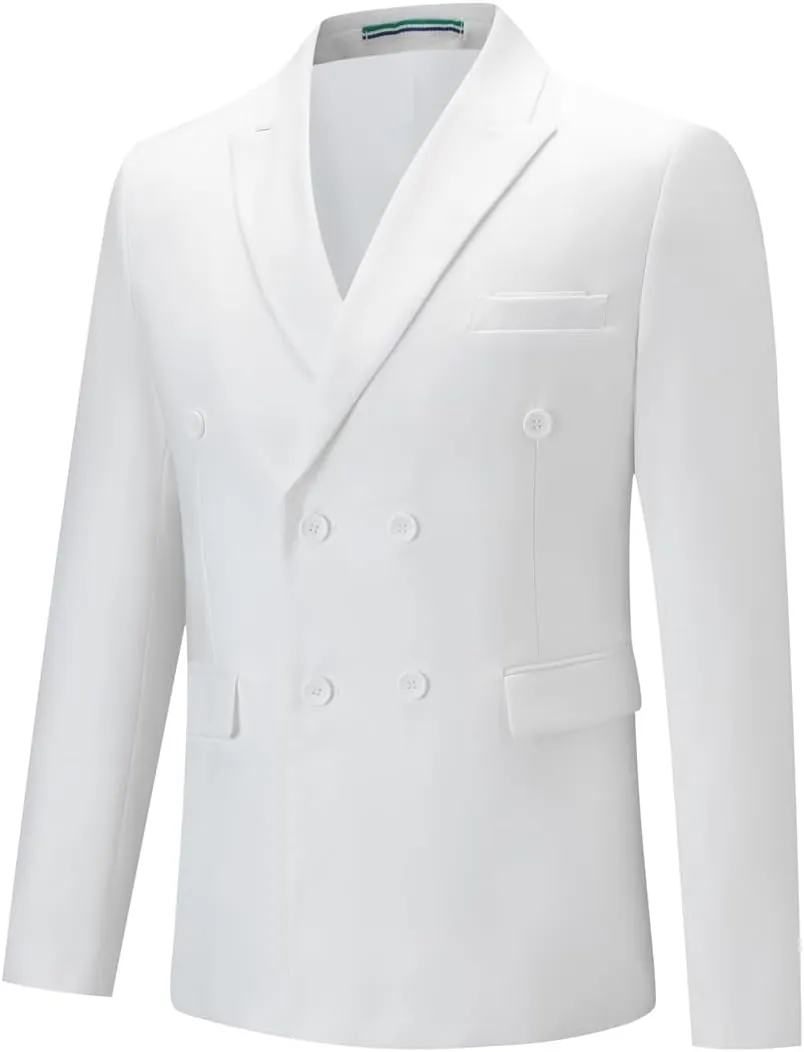 Boyland Mens Solid Color Notched Lapel Double Breasted Suit Jacket Blazer
