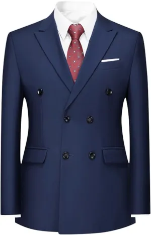 Boyland Mens Solid Color Notched Lapel Double Breasted Suit Jacket Blazer