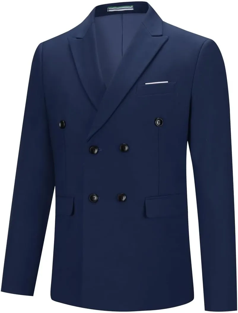 Boyland Mens Solid Color Notched Lapel Double Breasted Suit Jacket Blazer