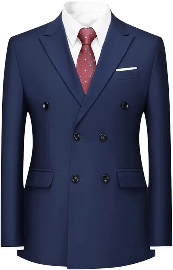 Boyland Mens Solid Color Notched Lapel Double Breasted Suit Jacket Blazer