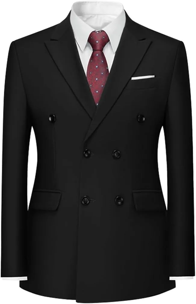Boyland Mens Solid Color Notched Lapel Double Breasted Suit Jacket Blazer