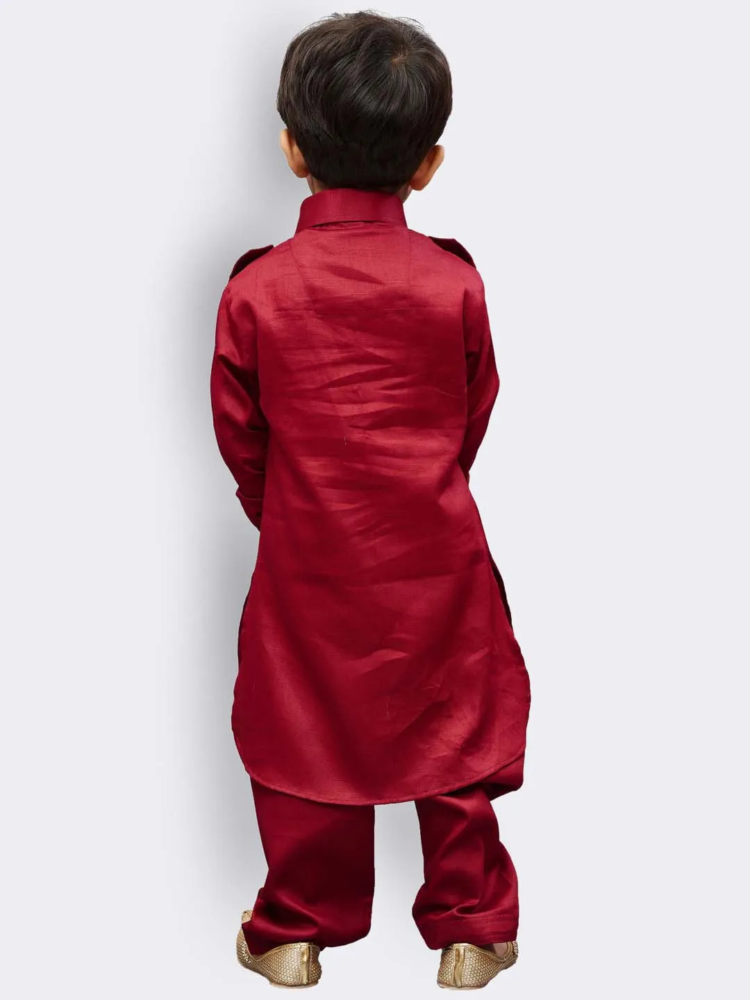 Boy's Maroon Cotton Pathani Kurta Set - JBN Creation