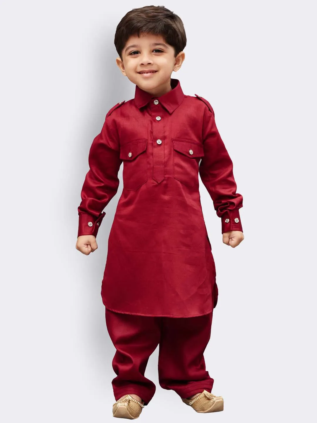 Boy's Maroon Cotton Pathani Kurta Set - JBN Creation