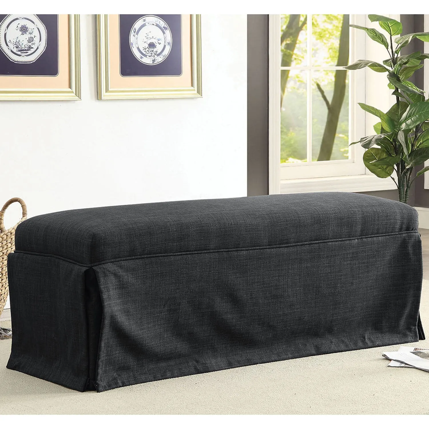 Brittana Farmhouse Linen-like Fabric Upholstered and Skirted Bench