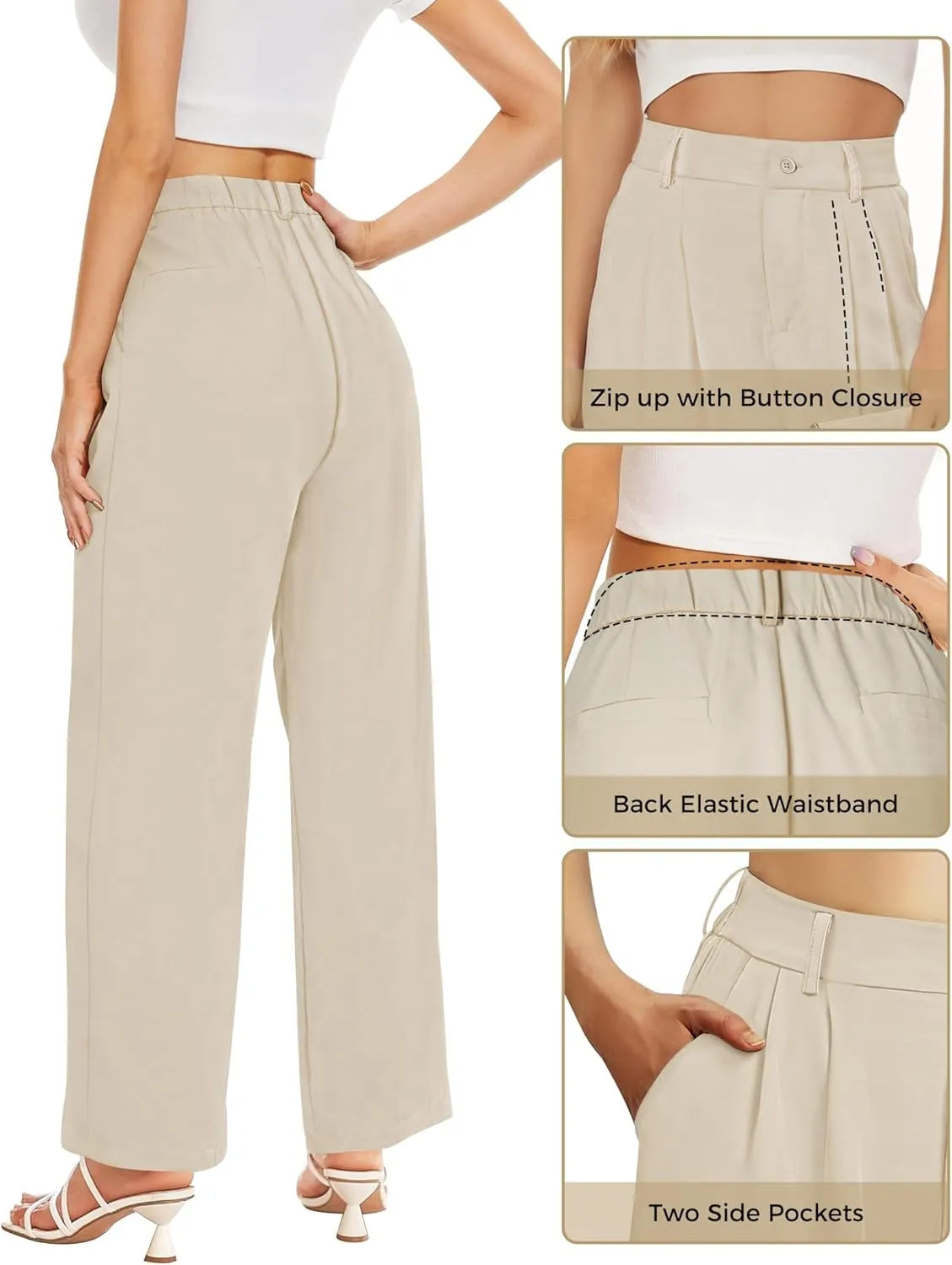 Buauty Wide Leg Dress Pants High Waisted Business Work Casual Pants Suit Long Straight Trousers Dressy Outfits Slacks