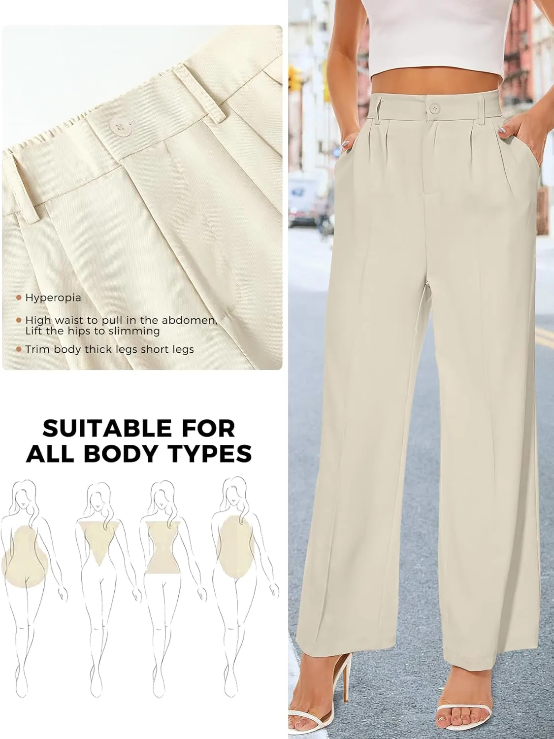 Buauty Wide Leg Dress Pants High Waisted Business Work Casual Pants Suit Long Straight Trousers Dressy Outfits Slacks