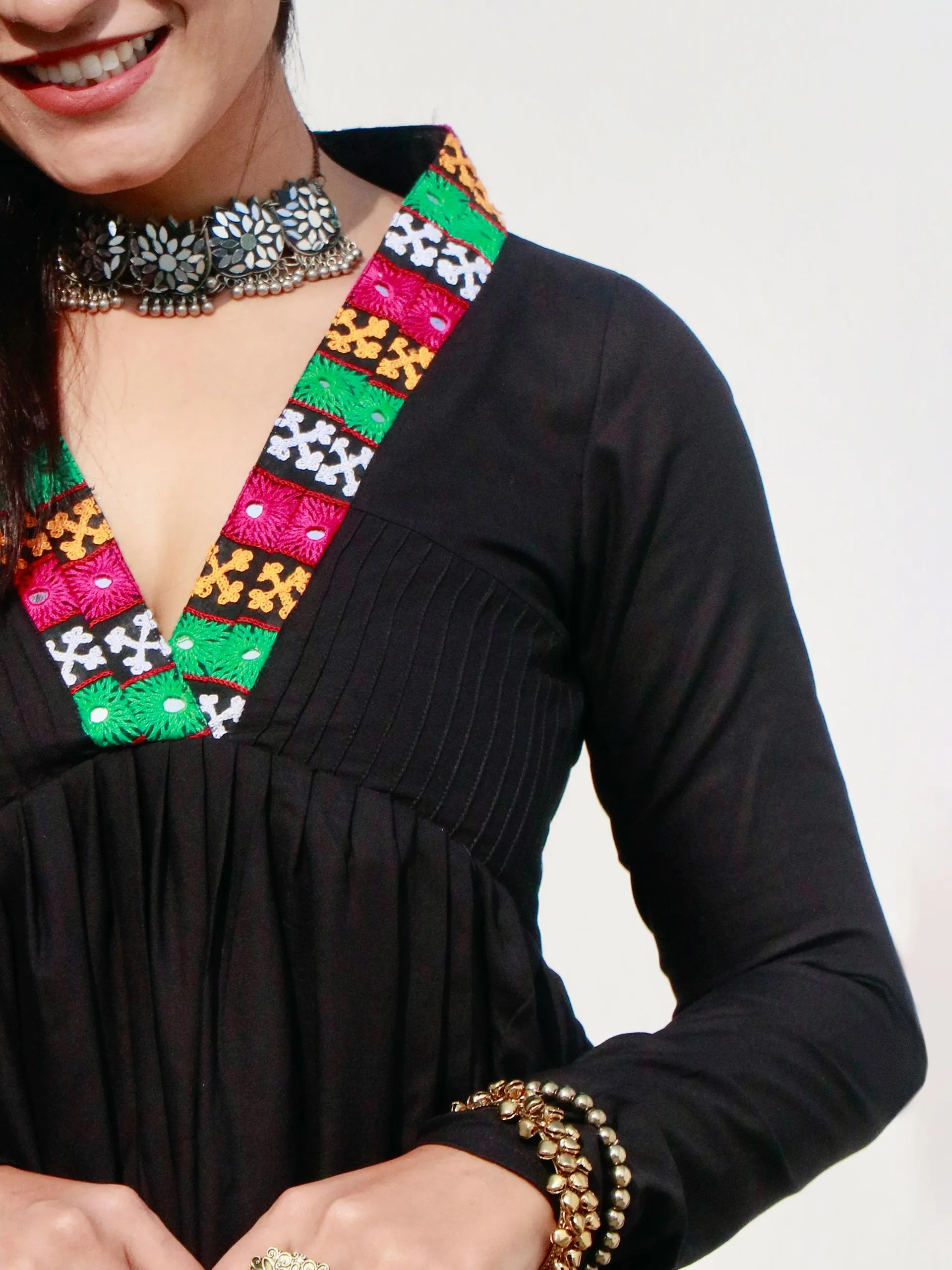 CHIC BLACK KUTCHI HAND WORK KURTA SET