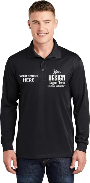Custom Embroidred Polo Shirt for Men, Personalized Business Long Sleeve Shirts with Logo and Text, Design Your Own Work Shirt Black