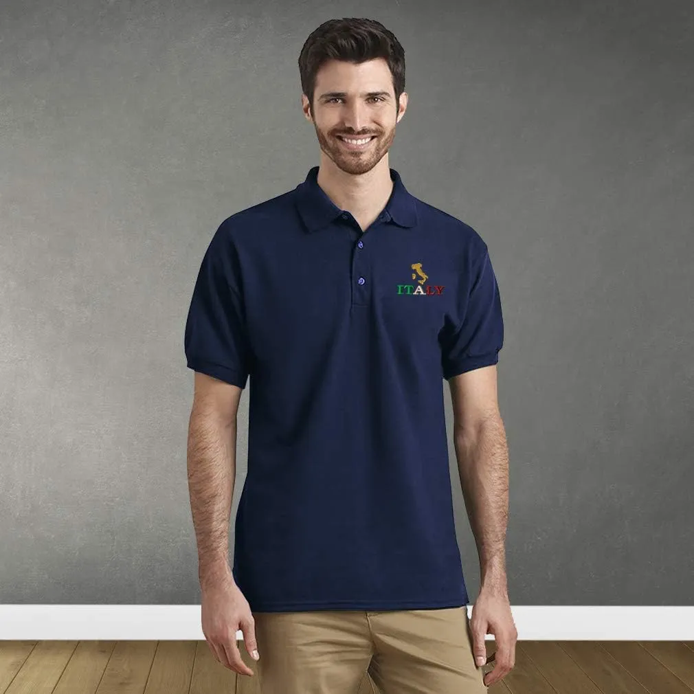 Custom Polo Shirts for Men Italy Italian Map Embroidery Short Sleeves Golf Tees