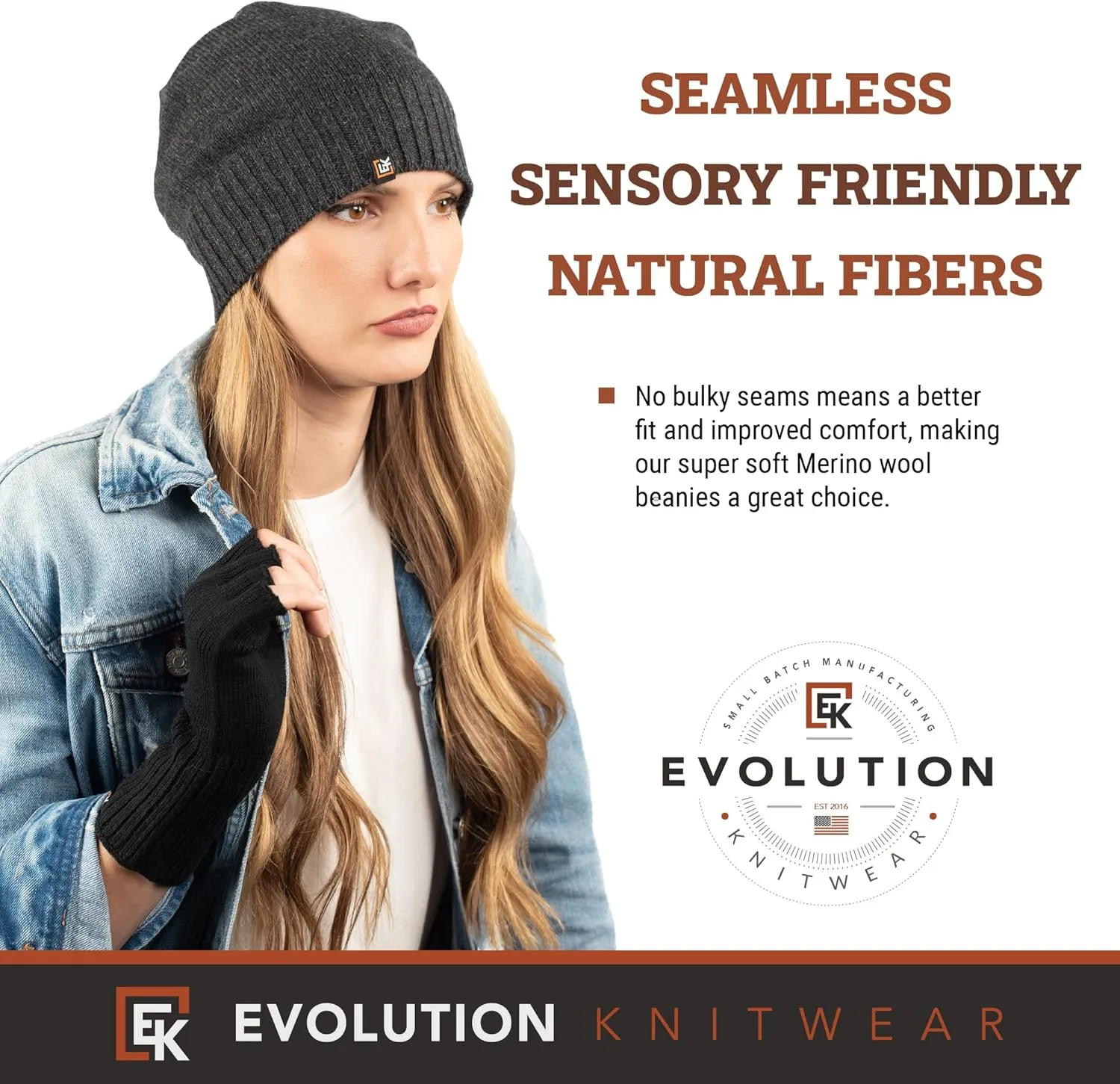 Evolution Knitwear Wool Slouchy Knit Beanie Hat for Men or Women - Super Soft Merino Wool - Made in The USA