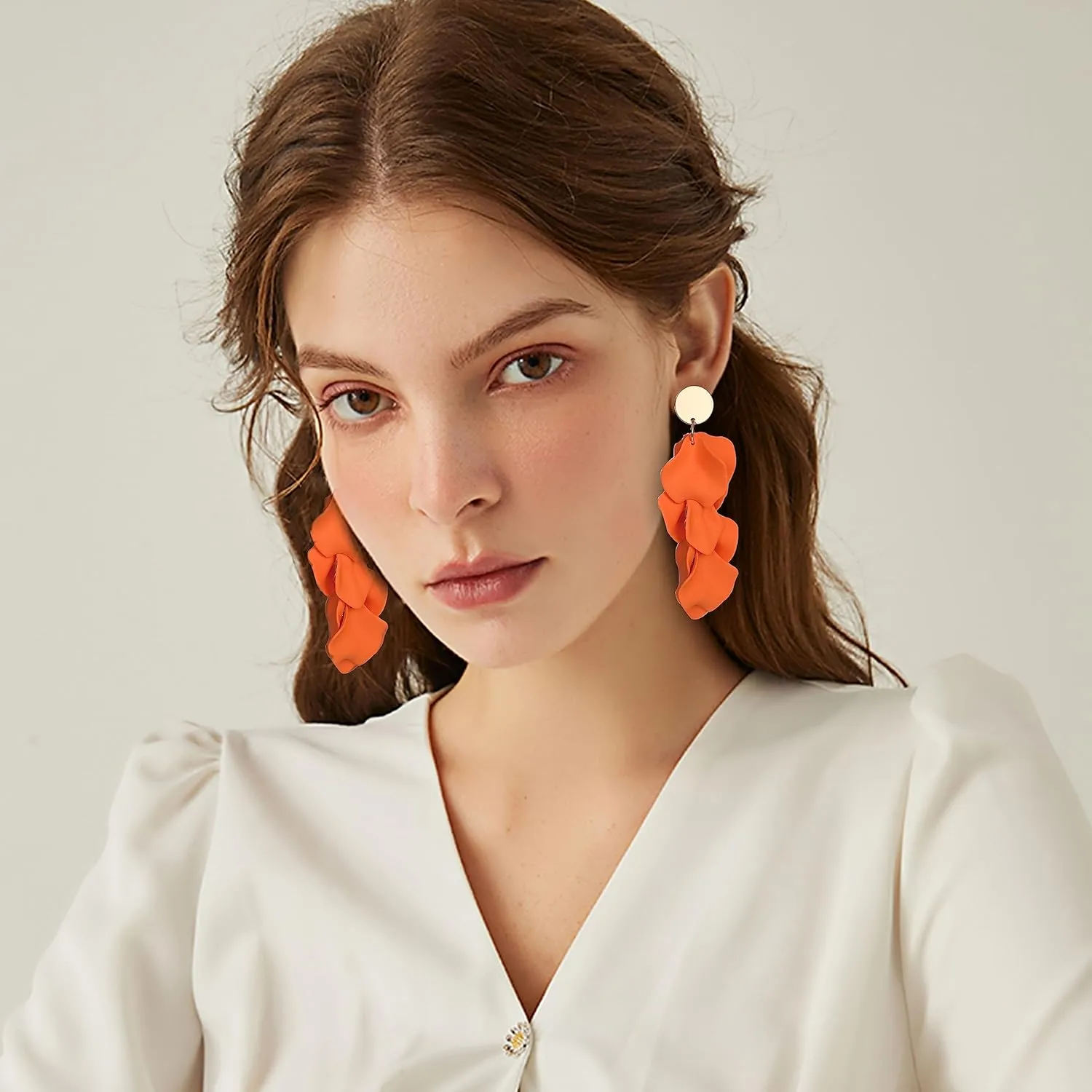 FIBO STEEL Rose Petal Dangle Clip on Earrings Acrylic Earrings Red Earrings for Women Flower White Black Hot Pink Orange Statement Earrings Boho Resin Floral
