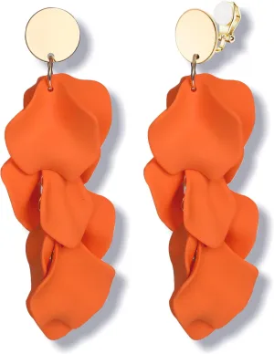 FIBO STEEL Rose Petal Dangle Clip on Earrings Acrylic Earrings Red Earrings for Women Flower White Black Hot Pink Orange Statement Earrings Boho Resin Floral