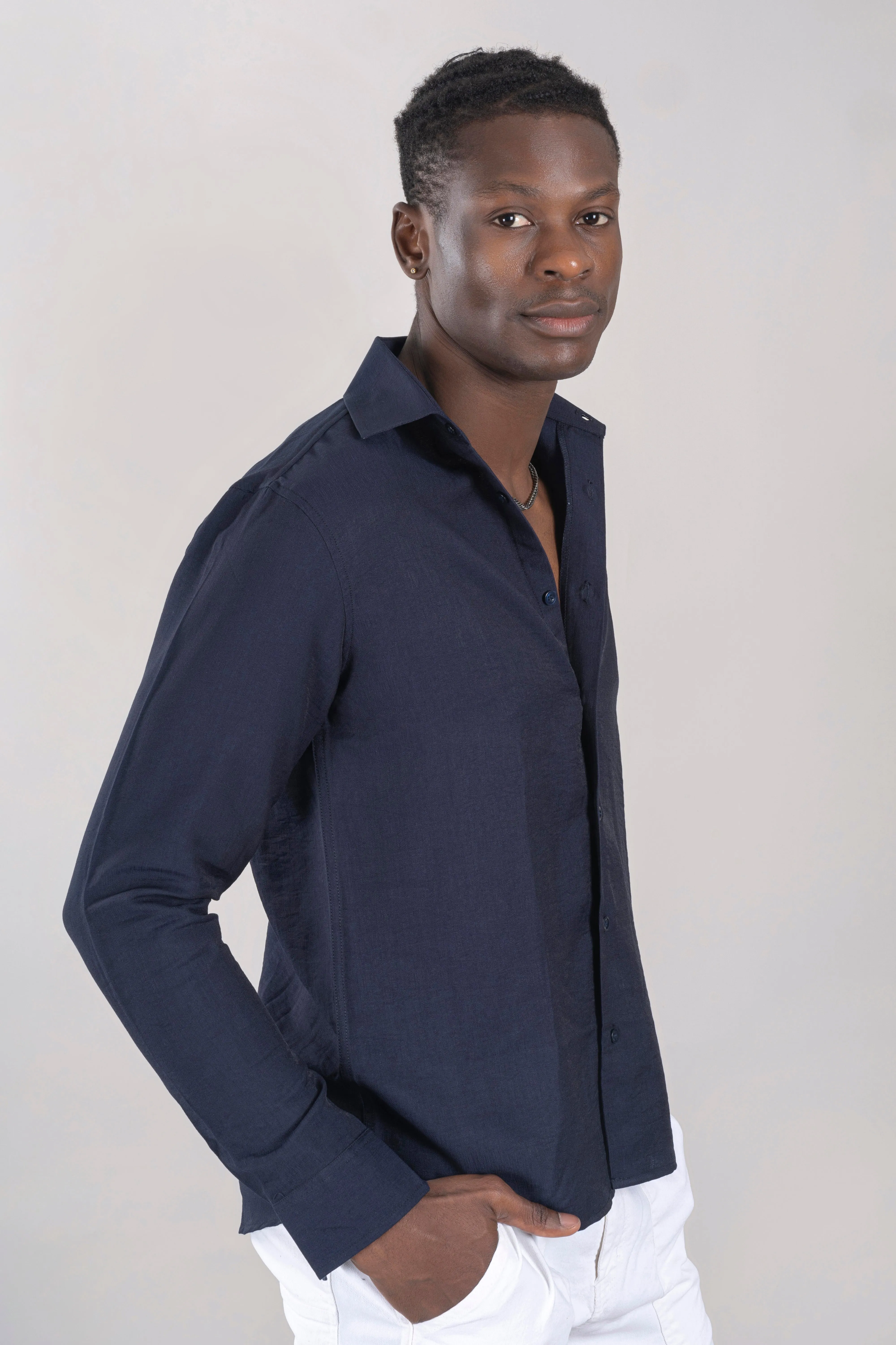 Full Sleeves Navy Blue Colour Shirt