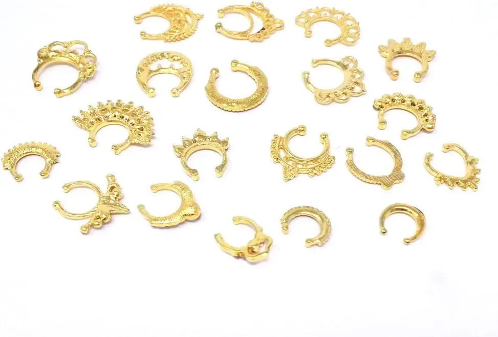 Honbay 20pcs Fake Septum Clicker Nose Ring Rhinestone Non Piercing Hanger Clip Body Jewelry (Gold)