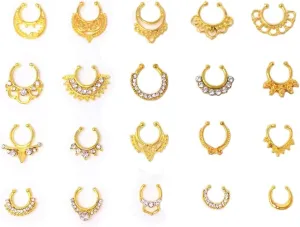 Honbay 20pcs Fake Septum Clicker Nose Ring Rhinestone Non Piercing Hanger Clip Body Jewelry (Gold)