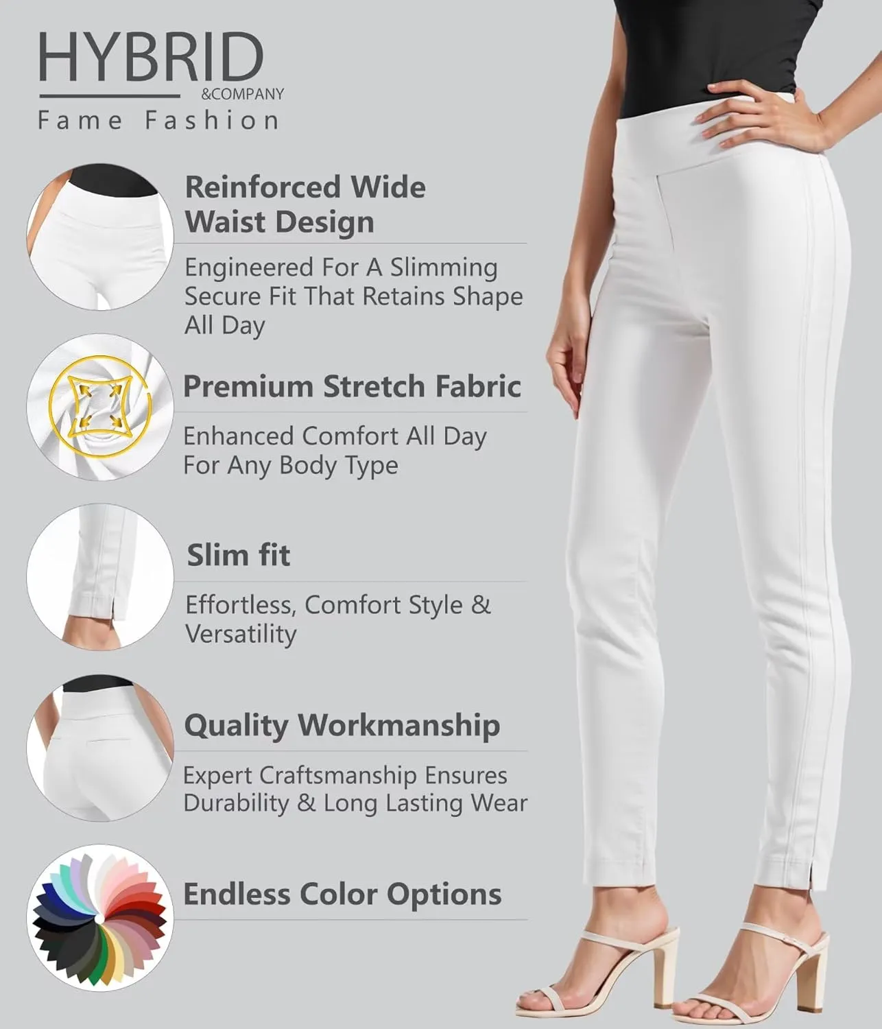 Hybrid & Company Women's Premium Comfort Pants Ultra Stretch Tailored Fit Office Trousers