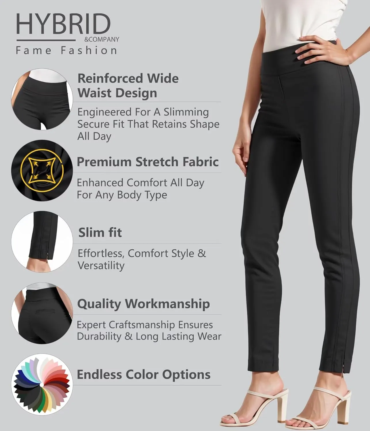 Hybrid & Company Women's Premium Comfort Pants Ultra Stretch Tailored Fit Office Trousers