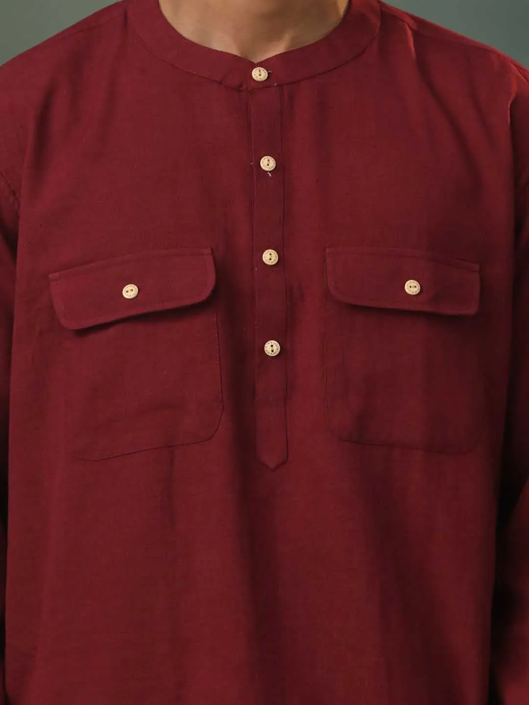 Jashvi Men's Maroon Cotton Cool Short Kurta