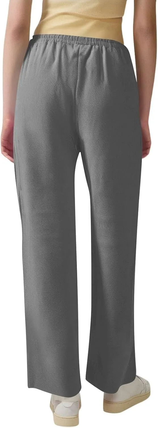 Linen Pants for Women High Waisted Loose Straight Leg Trousers Casual Summer Dress Pants Lounge Trousers with Pockets