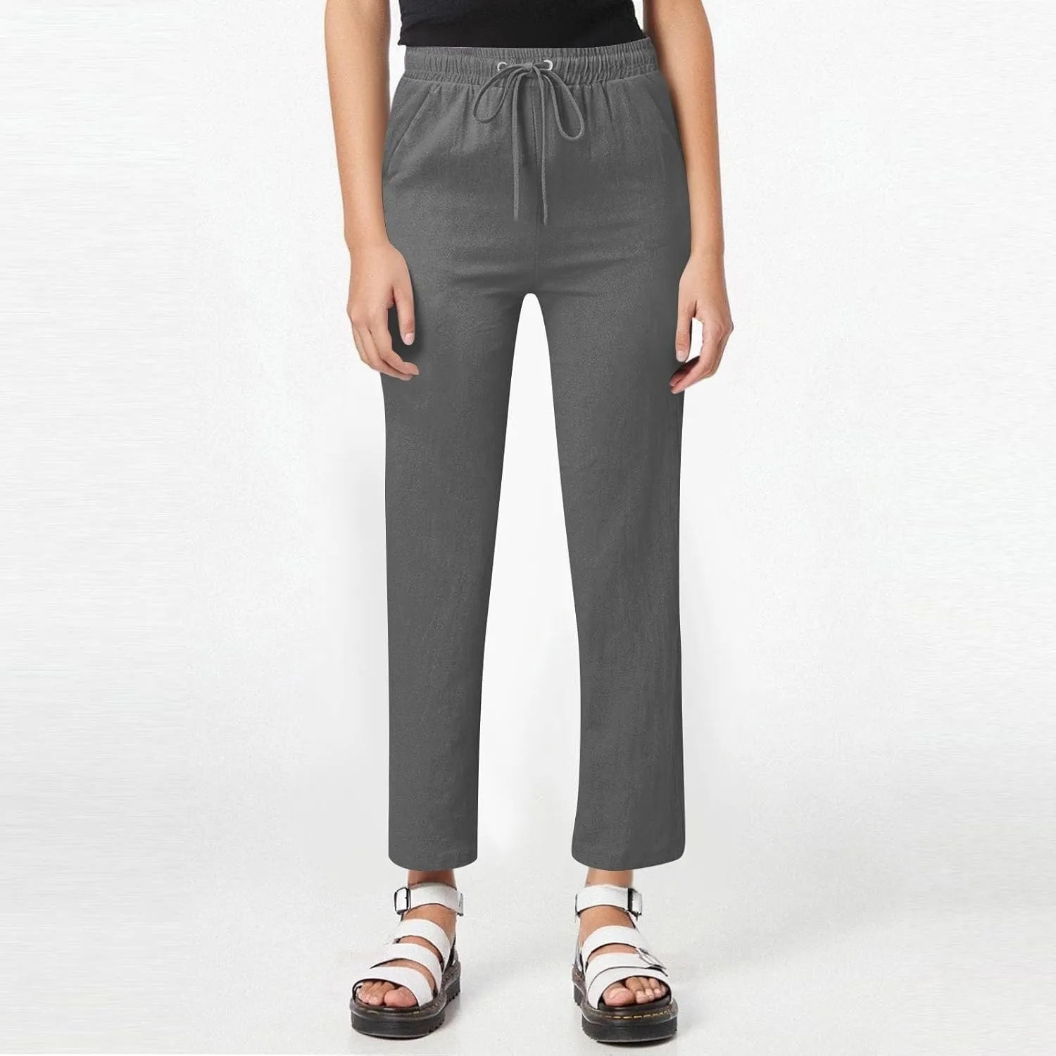 Linen Pants for Women High Waisted Loose Straight Leg Trousers Casual Summer Dress Pants Lounge Trousers with Pockets