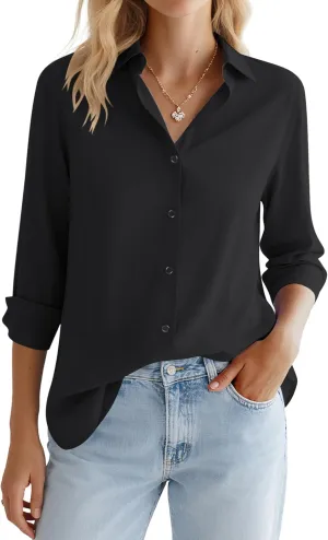 LOMON Button Down Shirt for Women Spring Summer Tops Long Sleeve Business Dressy Casual Blouses Collared Work Outfits Clothes