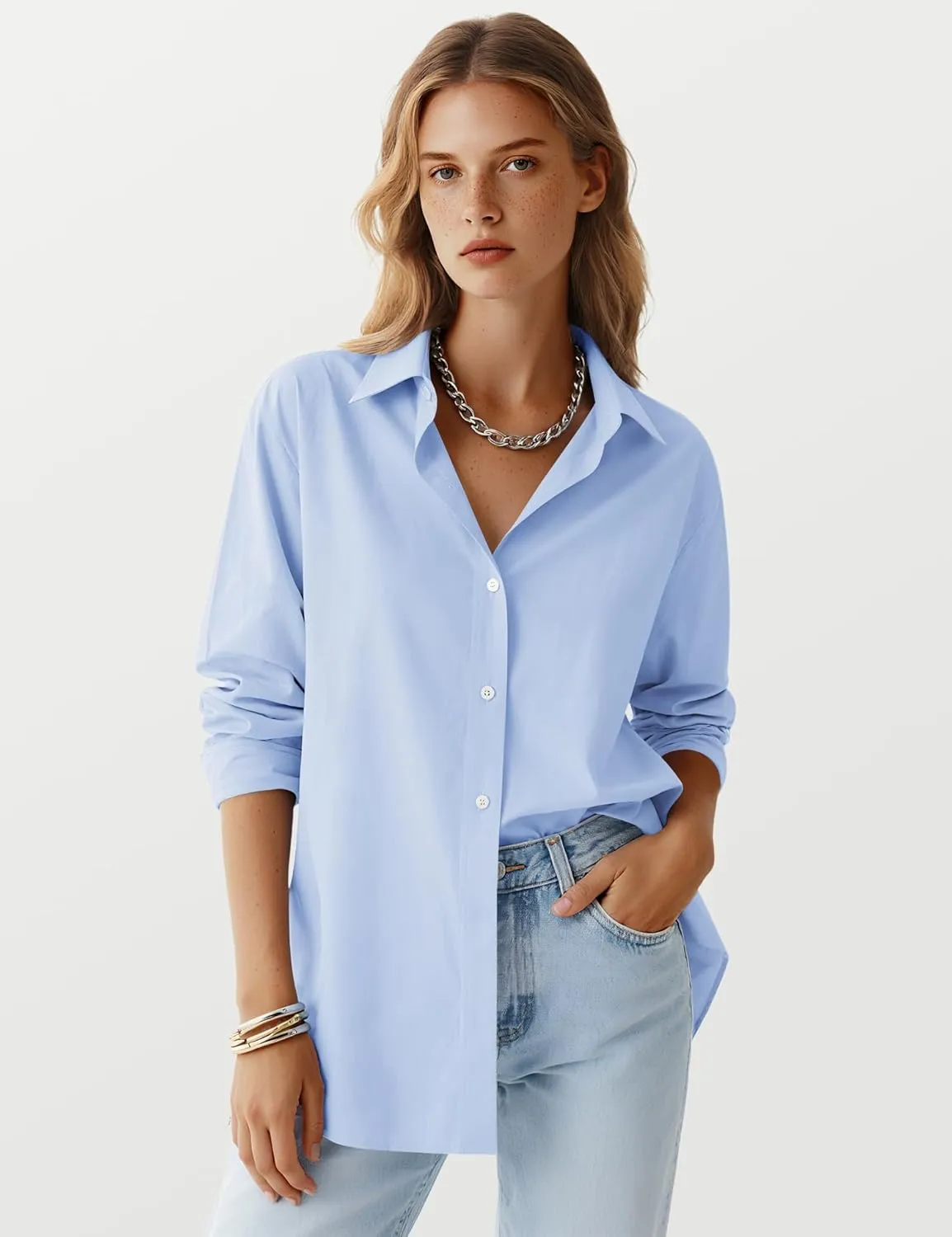 LOMON Button Down Shirt for Women Spring Summer Tops Long Sleeve Business Dressy Casual Blouses Collared Work Outfits Clothes