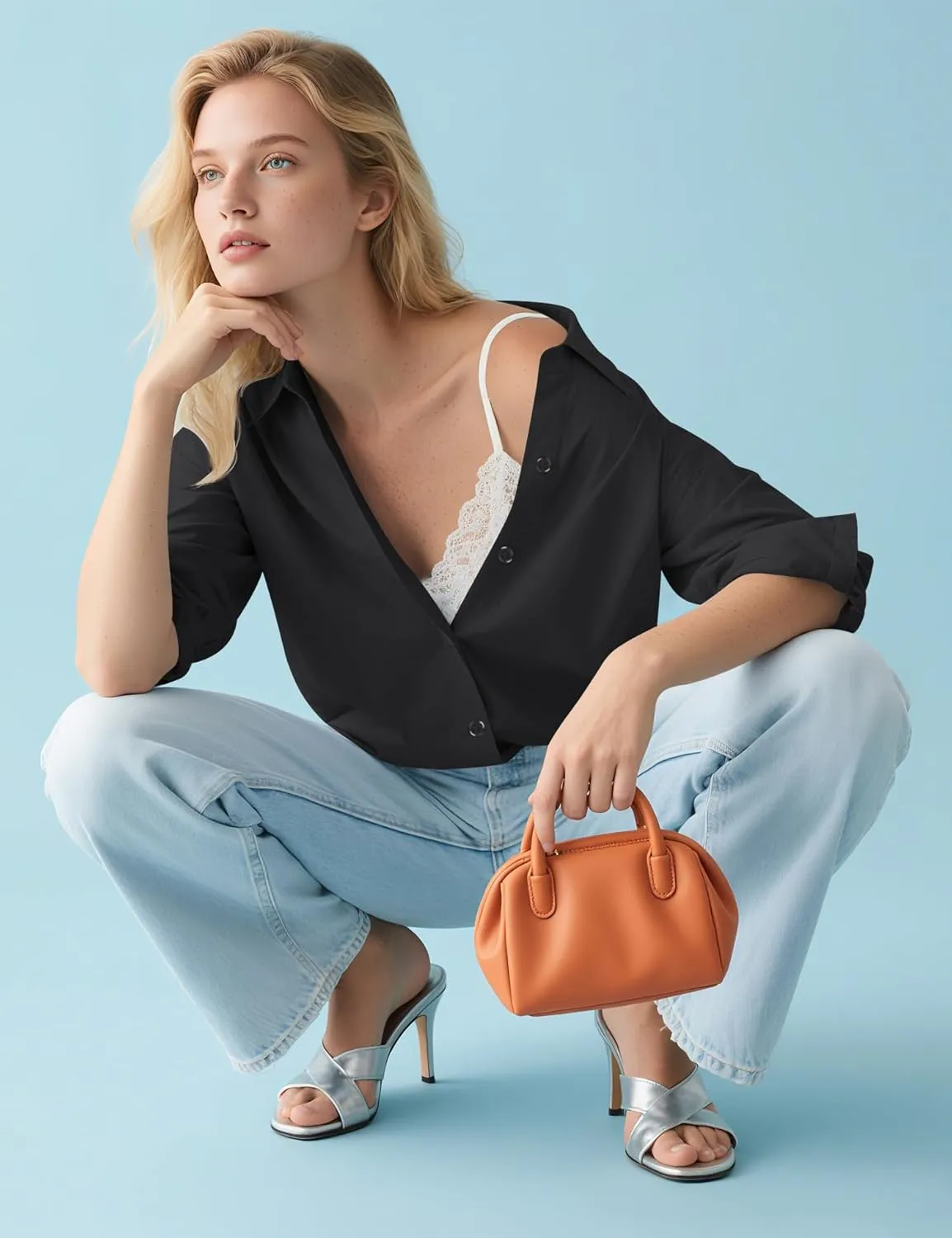 LOMON Button Down Shirt for Women Spring Summer Tops Long Sleeve Business Dressy Casual Blouses Collared Work Outfits Clothes