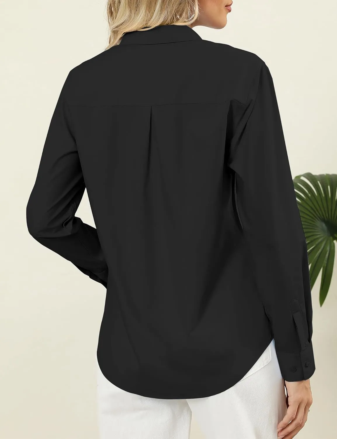 LOMON Button Down Shirt for Women Spring Summer Tops Long Sleeve Business Dressy Casual Blouses Collared Work Outfits Clothes