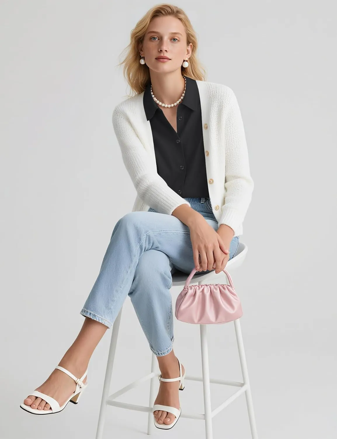 LOMON Button Down Shirt for Women Spring Summer Tops Long Sleeve Business Dressy Casual Blouses Collared Work Outfits Clothes