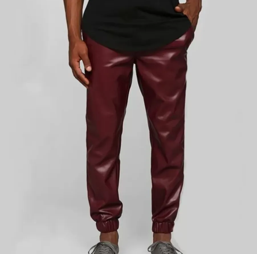 Maroon Genuine Leather Jogger pants