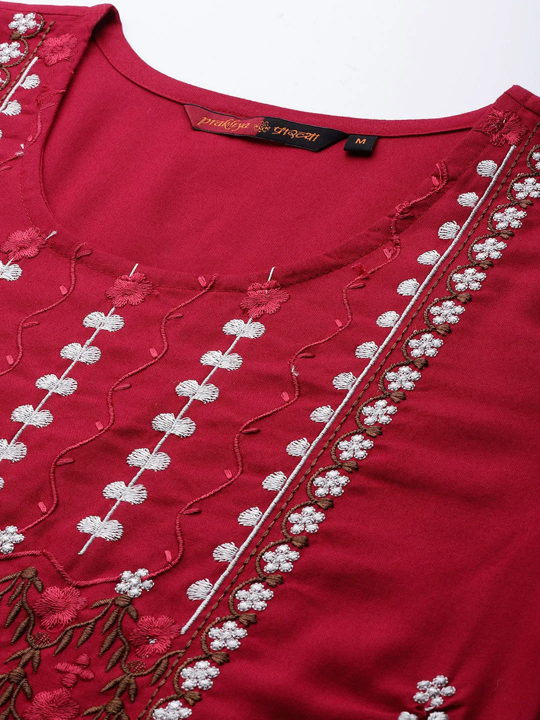 Maroon Rayon Embroidered Kurta Set & Dupatta