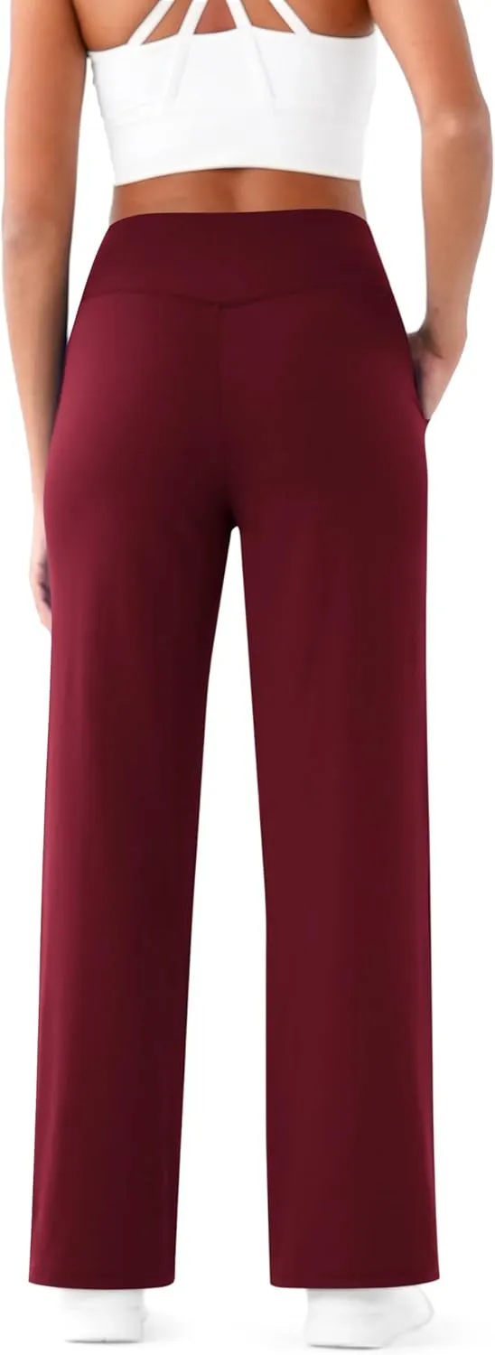 Maxbee Wide Leg Pants for Women Casual Work Pants Crossover High Waisted Yoga Pants with Pockets