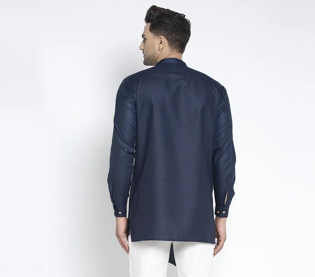 Men's Navy Blue Solid Short Kurta - Benstoke