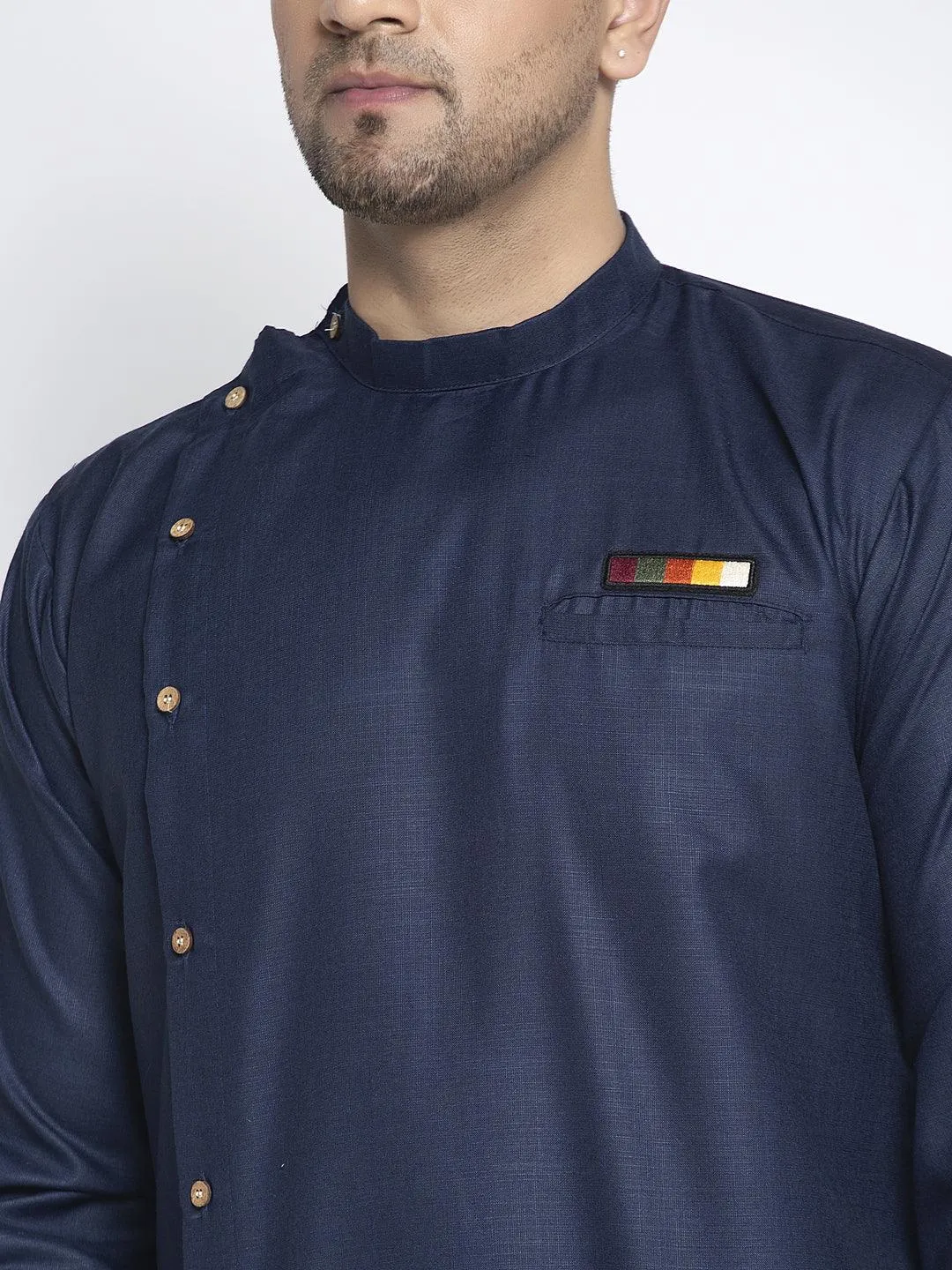 Men's Navy Blue Solid Short Kurta - Benstoke