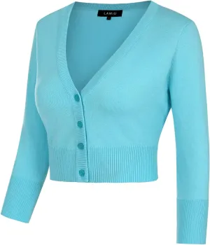 MINTLIMIT Women's Cropped Shrug Bolero 3/4 Sleeve Button Down Cardigan Sweater